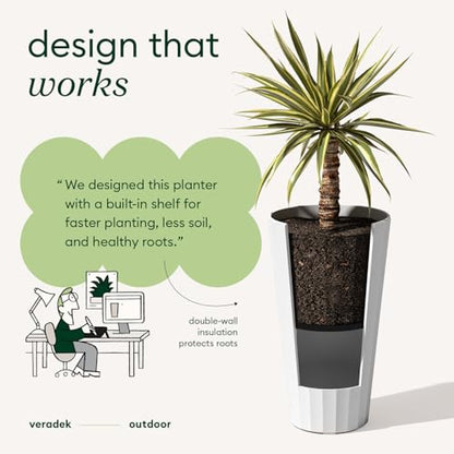 Veradek Column Series Tall Planter - Tapered Outdoor Planter with Shelf - color: White, style: Wide Groove