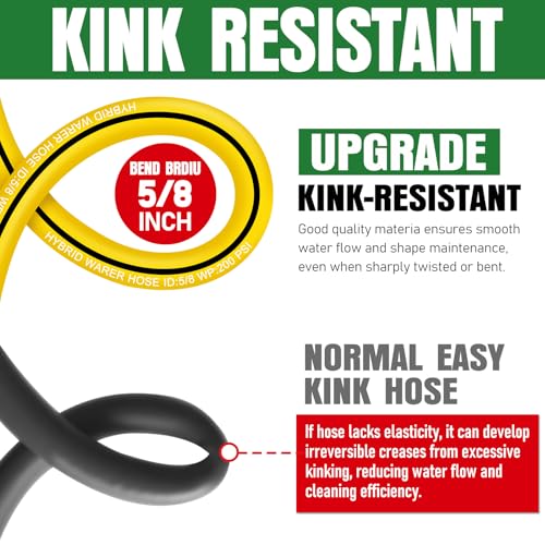 Heavy Duty Garden Hose 75ft, NON-EXPANDABLE Flexible Water Hose, Kink Resistant Lightweight Hybrid Hose, Leakproof Hose Male to Female Fittings - color: Black+Yellow, size: 75ft