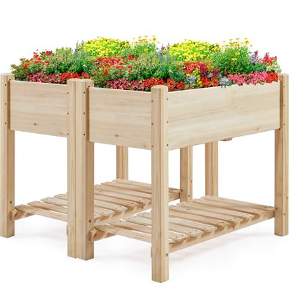 Yaheetech 34" Raised Garden Bed with Legs, Wooden Planter Box, 2Pcs - color: Natural Wood, size: 34" L x 18" W x 30" H(Set of 2)