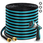 50FT Garden Hose, Kink-Free Non-Expandable Flexible Water Hose with 10-Pattern Spray Nozzle, Lightweight Leakproof Flat Hose with 3/4” Solid Brass Connector for Yard, Lawn & Outdoor Use - size: 50FT