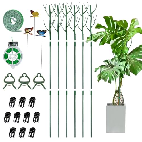 6 Pack Plant Support Plant Stakes for Indoor and Outdoor Plants, 44.8” Plant Sticks with Plant Clips Twist Tiers and Plant Tiers for House Potted Plants, Monstera Plant Support for Climbing Plants