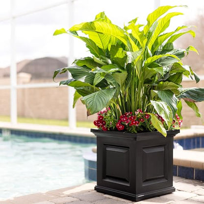 Mayne Nantucket 16in Self-Watering Square Planter, Black - color: Black