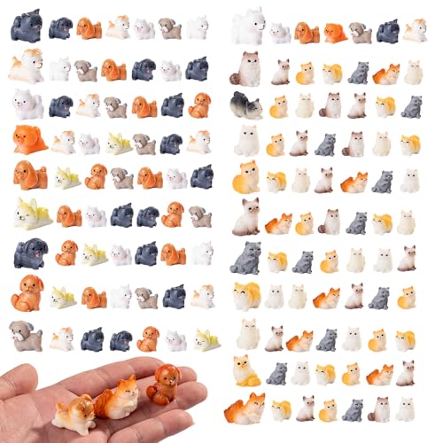100 Pcs Mini Cat&Dog Statue Micro Resin Animal Bulk Kitty Cake Decorating for DIY Moss Landscape Garden Decor Birthday Party Home Decoration - style: CAT&Dog -100PCS