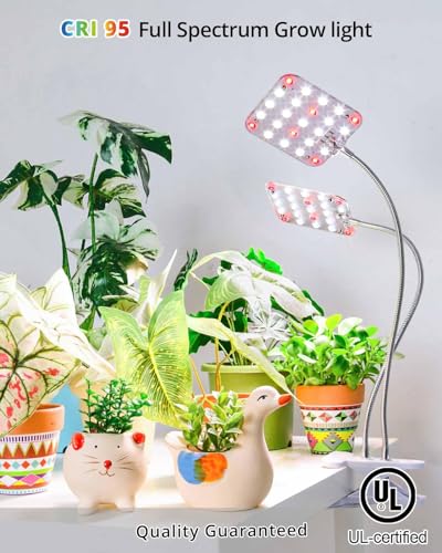 2-Head Clip Plant Light, Dimmable Grow Light with Timer