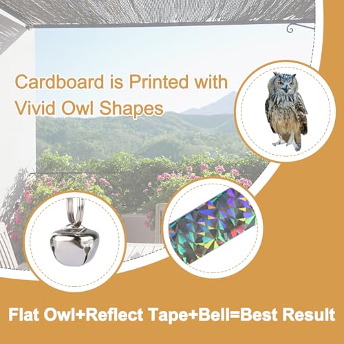 Fake Owl to Scare Pigeons Woodpecker, 4Pcs Flat Garden Owls - color: Grey 4pcs