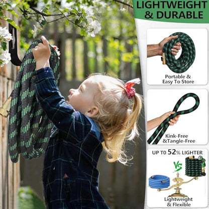75 ft Non-Expandable Garden Hose, Flexible Ultra Lightweight Durable, Kink-Free Water Hose with 10 Function Sprayer - Non-Tangle,Puncture Proof pipe, Easy to Store, All-Weather Use Garden Hoses