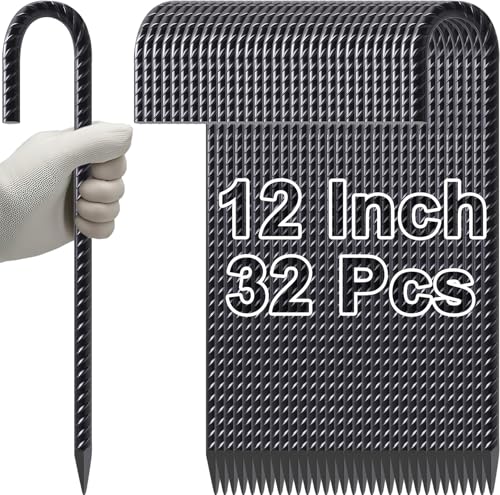 VVOKGO Rebar Stakes 12 Inch J Hook Heavy Duty Tent Stakes for Wire Fencing - color: J-12 Inch-Φ5/16"-Black, size: J-12 Inch-32 Pcs