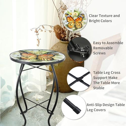 VCUTEKA Outdoor Side Table,14" Patio Accent Table Bistro Coffee End Table - color: Yellow Butterfly