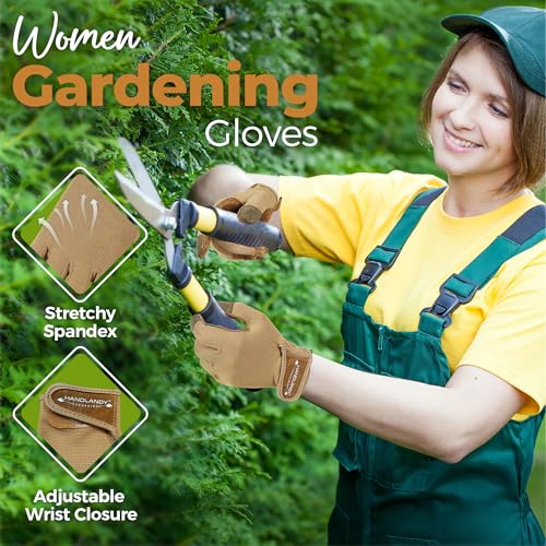 HANDLANDY Gardening Gloves for Women, Leather Garden Glove, Gardener Gift - color: Brown, size: Medium (Pack of 1)
