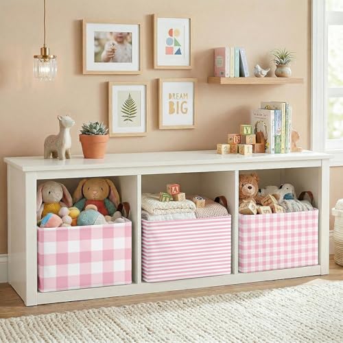 Britimes Pink Storage Baskets for Gifts, Toy Storage Bins Box, 3 Pack - color: Pink Checkered