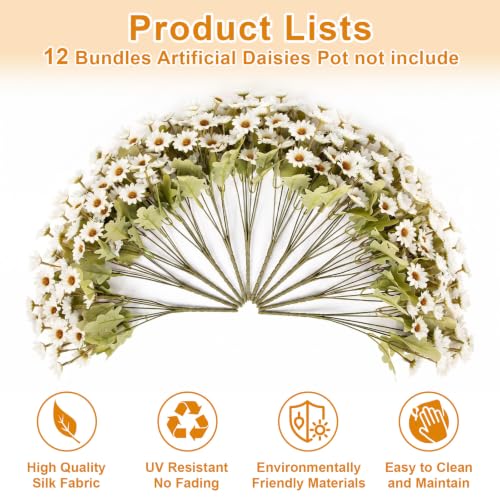Artificial Daisy Mums for Outdoors, 12 PCS Fall Flowers, White - color: White