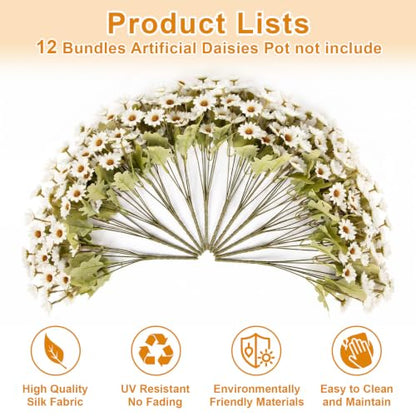 Artificial Daisy Mums for Outdoors, 12 PCS Fall Flowers, White - color: White