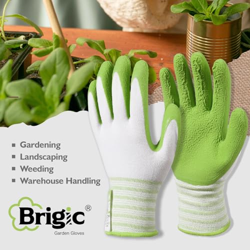 Gardening Gloves, Bamboo Fiber, Touch, Breathable, Rubber Coated, Green & Purple, S to XL - size: Medium