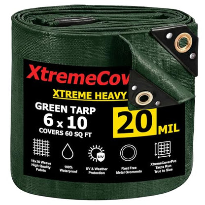 6' x 10' - 20mil Green Tarp Heavy Duty Waterproof & UV Protection 6x10 ft - color: Green, size: 6'x10'