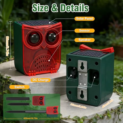 ChunHee Solar Motion Sensor Alarm Outdoor Dog Barking Alarm with 129dB Loud - color: Red-1pack