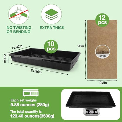 10 Pack 1020 Seed Starting Trays, Microgreens Growing Kit - size: 20in-10P with 12 Mats