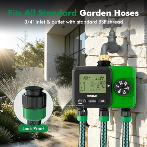RESTMO 3-Zone Sprinkler Timer for Garden Hose with Brass Inlet