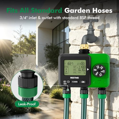 RESTMO 3-Zone Sprinkler Timer for Garden Hose with Brass Inlet