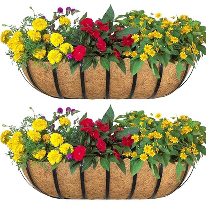2pack 24-inch Window Sill Window Railing Planters with Cocoa Liner for Outdoor Balconies, Porches, Fences, Patio Railings - size: 24 inch