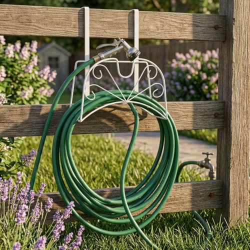 Garden Hose Holder for Outside Yard Hang Over The Door and Fence, Holds Up to 150Ft (Large White) - color: Large White