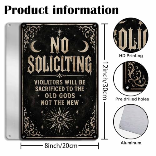 Halloween Metal Art Sign Funny No Soliciting Old Gods Wall Decor - color: 09A