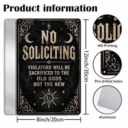 Halloween Metal Art Sign Funny No Soliciting Old Gods Wall Decor - color: 09A