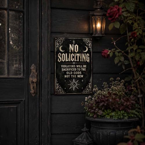 Halloween Metal Art Sign Funny No Soliciting Old Gods Wall Decor - color: 09A