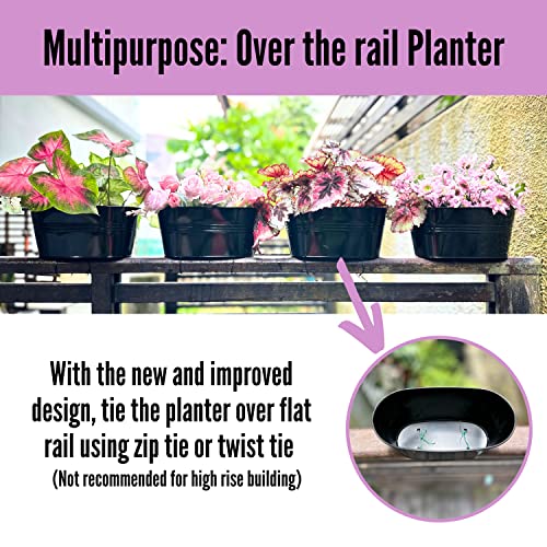 LaLaGreen Outdoor Rail Planter (9.8 in, 4 Pack) Black Metal Balcony Pots - size: 9.8" (25 cm) x 4 Pack