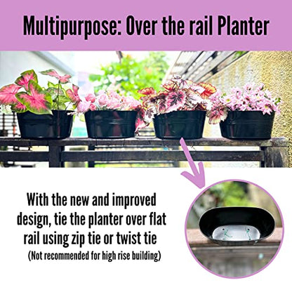 LaLaGreen Outdoor Rail Planter (9.8 in, 4 Pack) Black Metal Balcony Pots - size: 9.8" (25 cm) x 4 Pack