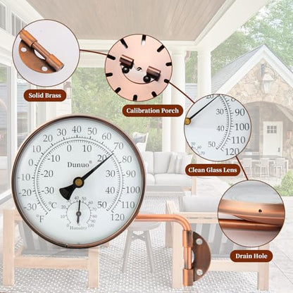 4-Inch Brass Outdoor Thermometer & Humidity Gauge, Analog Dial - size: 4inch thermo&hygrometer