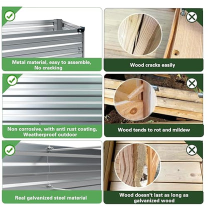 2PCS 10x3x1ft Galvanized Raised Garden Bed Kit,Gardening Planter Box - color: Silver, size: 10x3x1FT(2PCS)