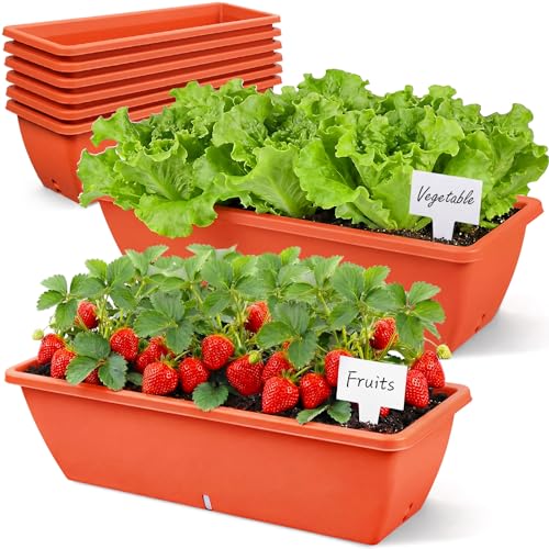 8 Pcs 24 Inch Plastic Window Boxes Planters, Red - color: Red
