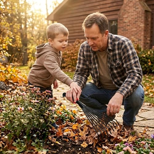 Small Leaf Rake Gardening,Mini Hand Rake Clean Flower Beds Fallen Leaves - color: Black
