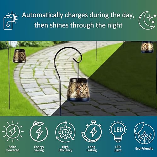 MCSSLNT Solar LED Stake Lantern with Shepherd Hook, Waterproof Solar-Powered Lighting, Decor for Gardens, Pathways & Patios - style: Lantern With Shepherd Hook