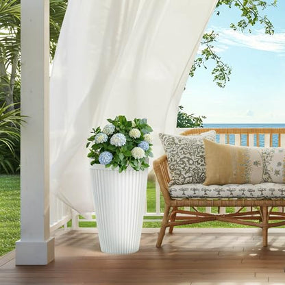 2-Pack 20" Matt White Resin Tall Planters with Fluted Texture - color: 20"h-white Ceramic