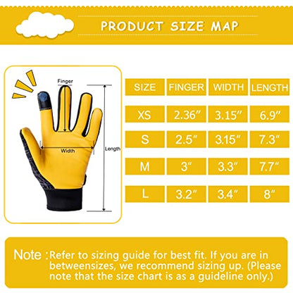 Kids Genuine Leather Work Gloves Age 2-12, Touchscreen, Reflective - color: Black, size: Small (3-6 Years Old)
