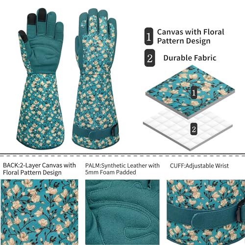 Thornproof Rose&Cactus Gardening Gloves,Gauntlet Garden Glove,Gifts - color: Lake-blue Flower, size: Small