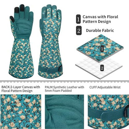 Thornproof Rose&Cactus Gardening Gloves,Gauntlet Garden Glove,Gifts - color: Lake-blue Flower, size: Small
