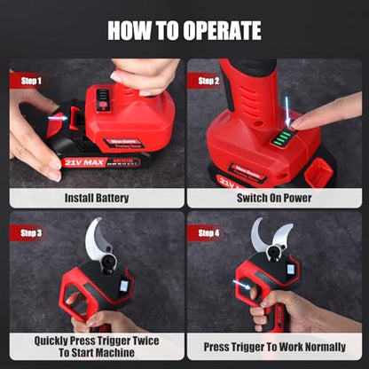 Electric Pruning Shears, 2.75'' Cut, 2 Batteries & Spare Blades - color: Red