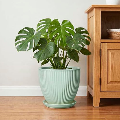 10 Inch Planter Indoor, Ceramic Pots with Saucer, Mint Green - color: Mint Green, size: 10 Inch