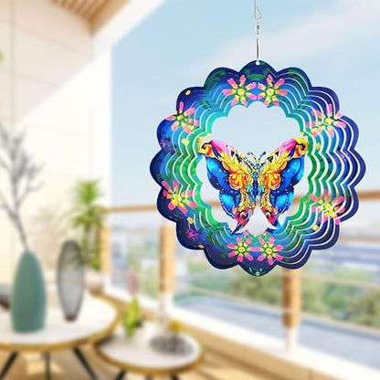 Metal Wind Spinners 3D Hanging Butterfly Wind Spinner 10Inch
