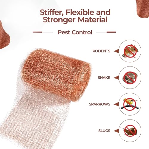 Copper Mesh Roll for Rodent Control, 4 in x 16 ft, Rustproof, 2-Pack - size: 4in x 16ft Pack of 2
