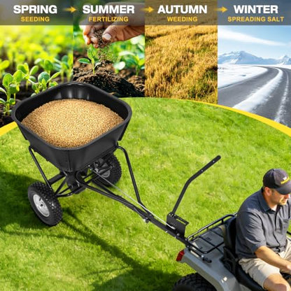 AugFir Tow Behind Broadcast Spreader, 130 LBS Capacity Lawn Fertilizer Spreader for Riding Mower, ATV, UTV & Tractor, 12 FT Spread Width Pull Behind Spreader Seeder for Grass Seed, Salt, Ice Melt