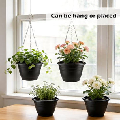 Hanging Planters 11 Inch, 4 Pack Self-Watering Hanging Baskets pots, Black - color: Black, size: 11 Inch-3P