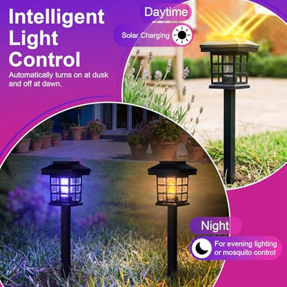 4 Pcs Solar Bug Zapper Outdoor Waterproof, Black Purple Fire - color: Black Purple Fire