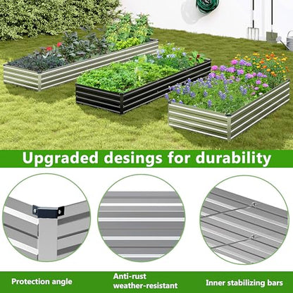 2PCS 7x3x1ft Galvanized Raised Garden Bed,Outdoor Planter Box Metal Patio Kit Planting Bed for Vegetables Flowers Herb,Silver - size: 7x3x1(2PCS), style: Sliver