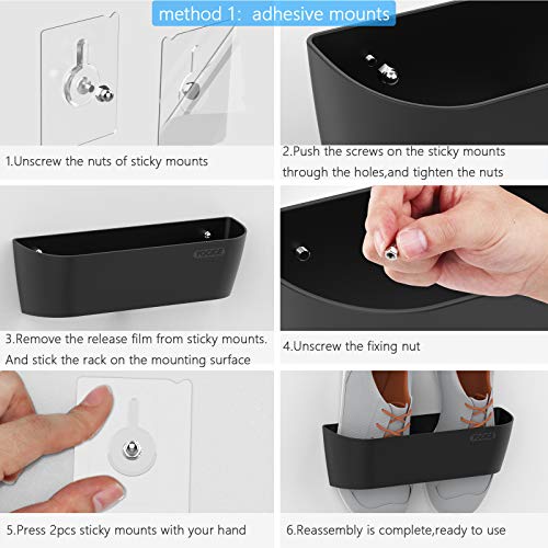 6Pack Wall Shoe Rack, Adhesive or Screw Mount for RV, Black - color: SM03-Black-6