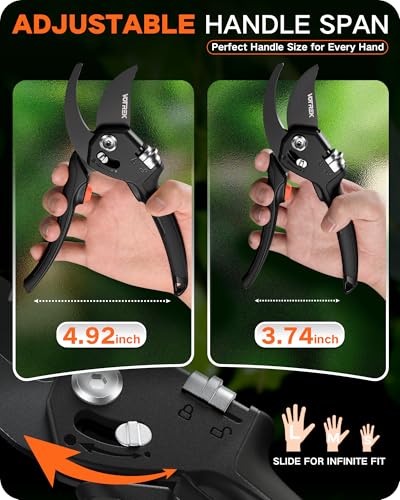 Garden Shears, 8.5" Unique Stepless Handle Opening for All Hand Size - color: Classic Black