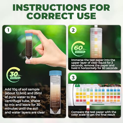 Soil pH Test Kit: 125 Soil pH Test Strips with Measuring Cylinders