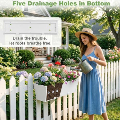 2PC White Railing Planter for Outdoor Plants 36 Inch Metal Hanging Planters Pots with Adjustable Brackets and Drainage Railing Planter Boxes Hanging Flower Pots for Balcony Deck Railings Patio Dec - color: White